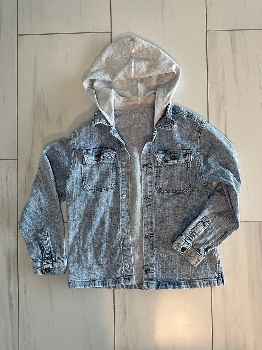 Cat & Jack Boys Hooded Denim Jacket Large 10/12 Blue Jean Trucker Coat Hoodie